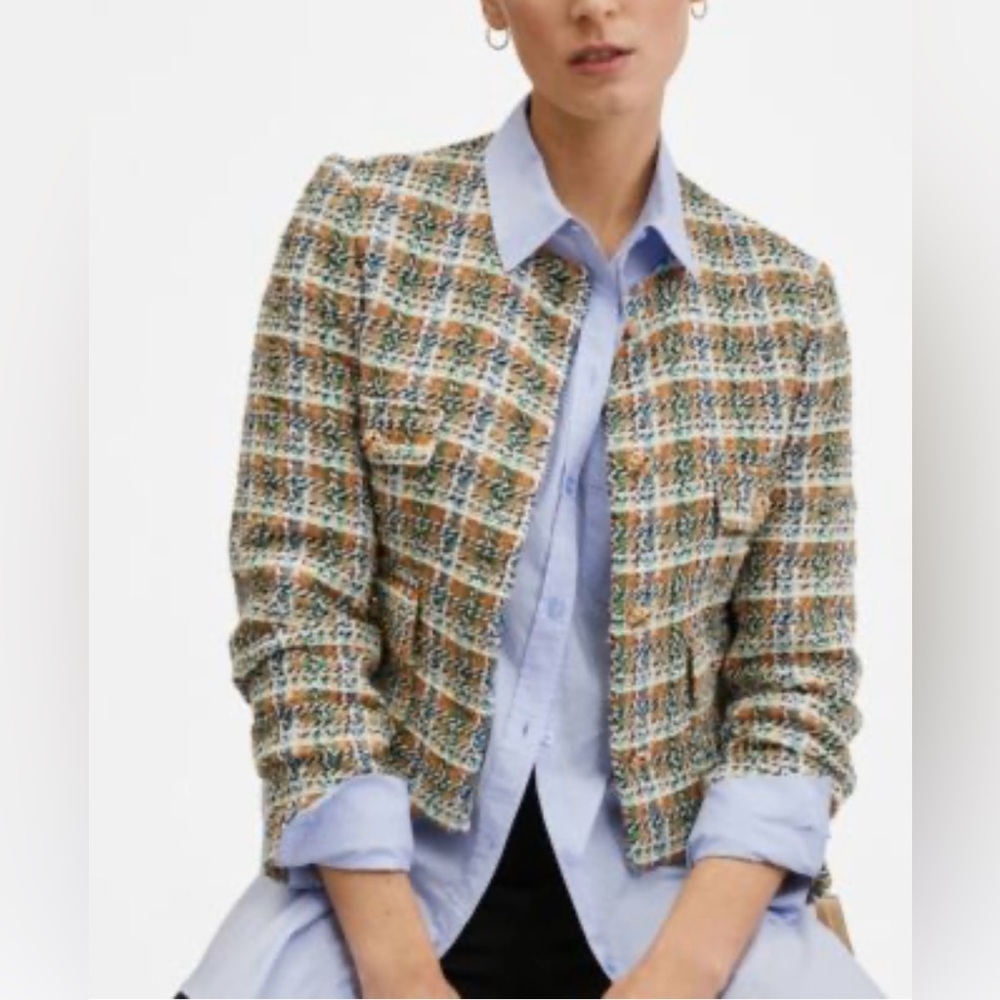 New Truth by Republic Plaid Button Pocket Tweed Blazer size 8